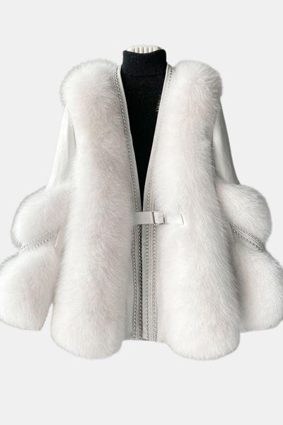 Alethea – White V-Neck Patchwork Mink Coat