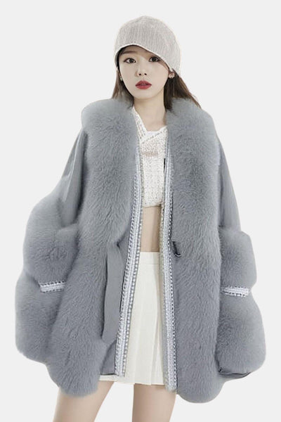 Alethea – White V-Neck Patchwork Mink Coat