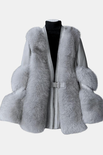 Alethea – White V-Neck Patchwork Mink Coat