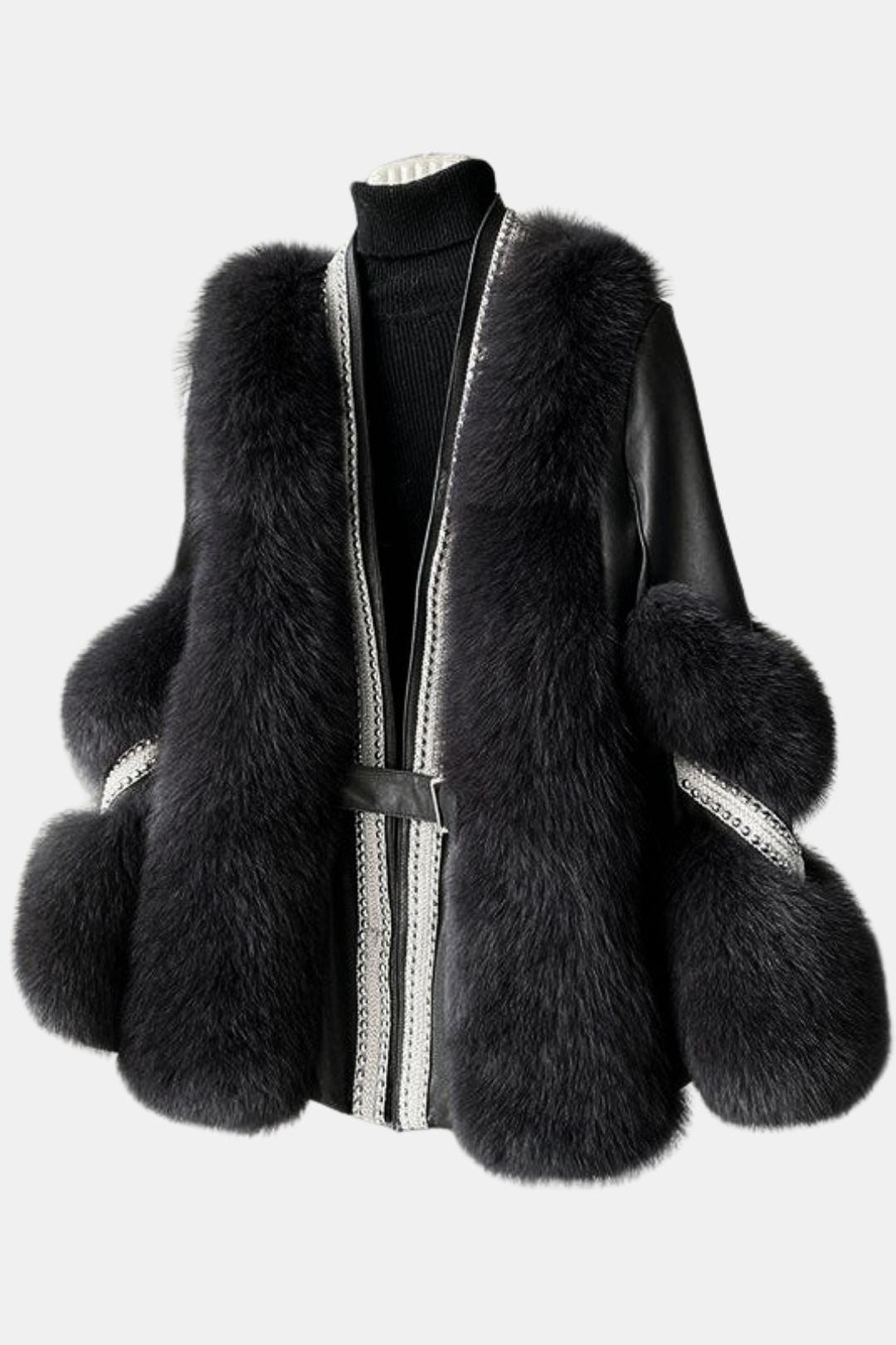 Alethea – White V-Neck Patchwork Mink Coat