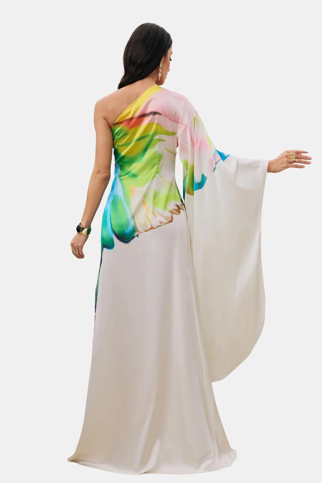 Alivora - Printed Single Sleeve Maxi Cocktail Dress