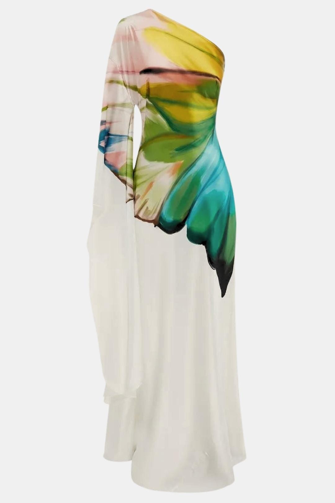 Alivora - Printed Single Sleeve Maxi Cocktail Dress