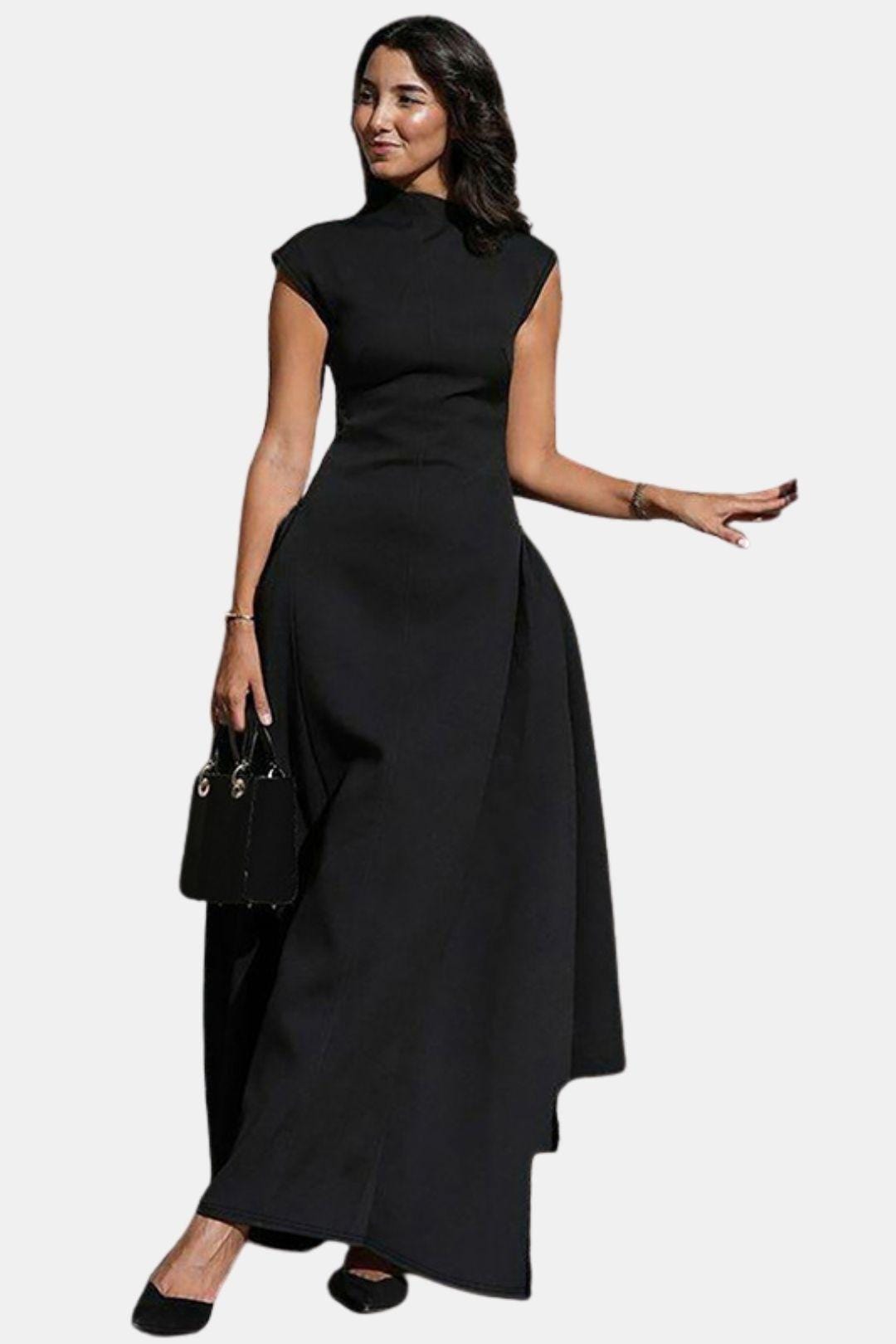 Alleah – Metallic Decor Zipper Sleeveless Maxi Dress