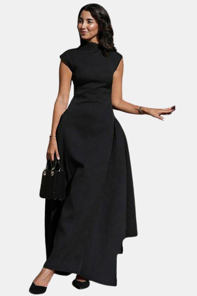Alleah – Metallic Decor Zipper Sleeveless Maxi Dress