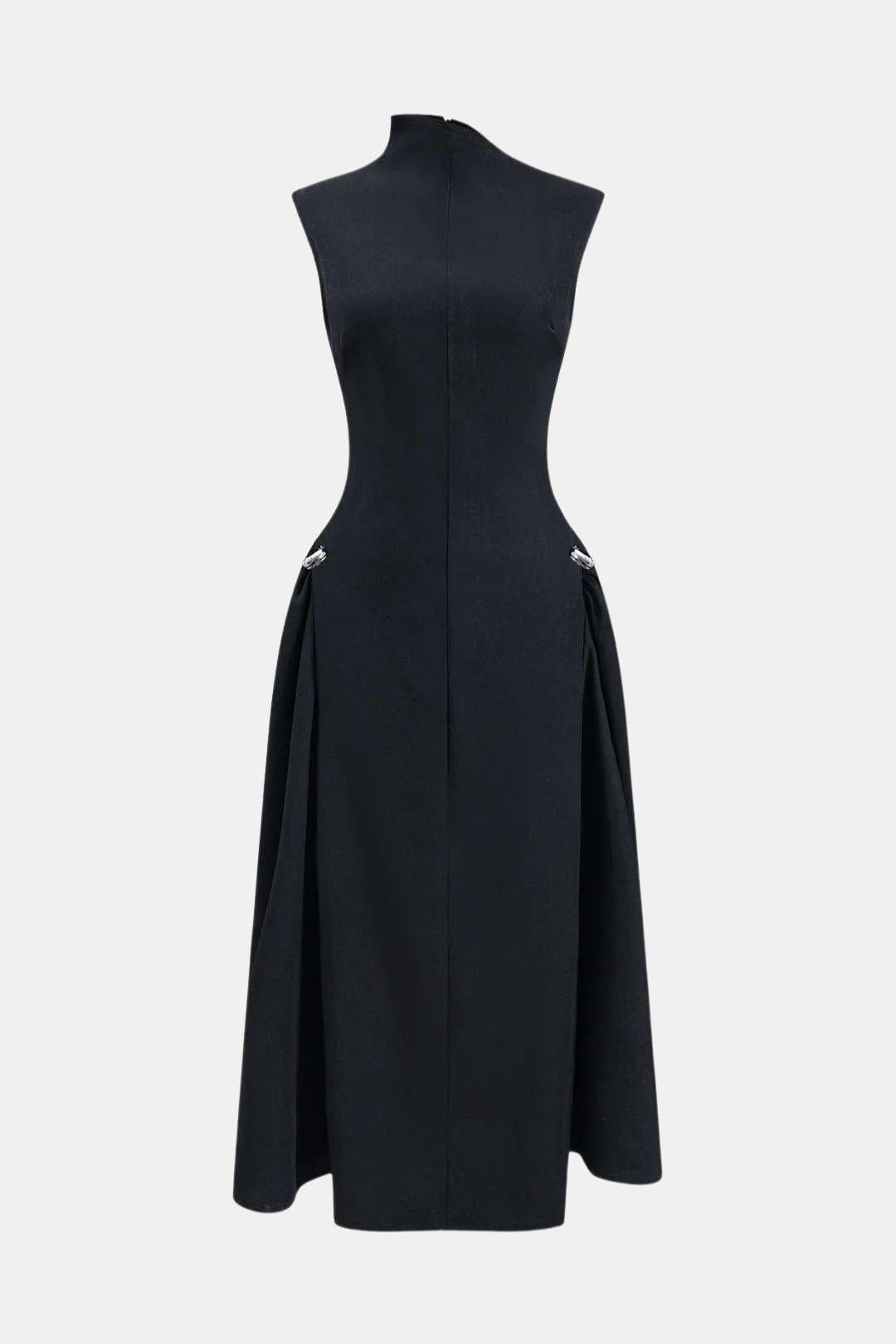 Alleah – Metallic Decor Zipper Sleeveless Maxi Dress
