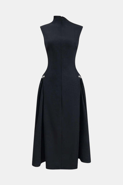 Alleah – Metallic Decor Zipper Sleeveless Maxi Dress