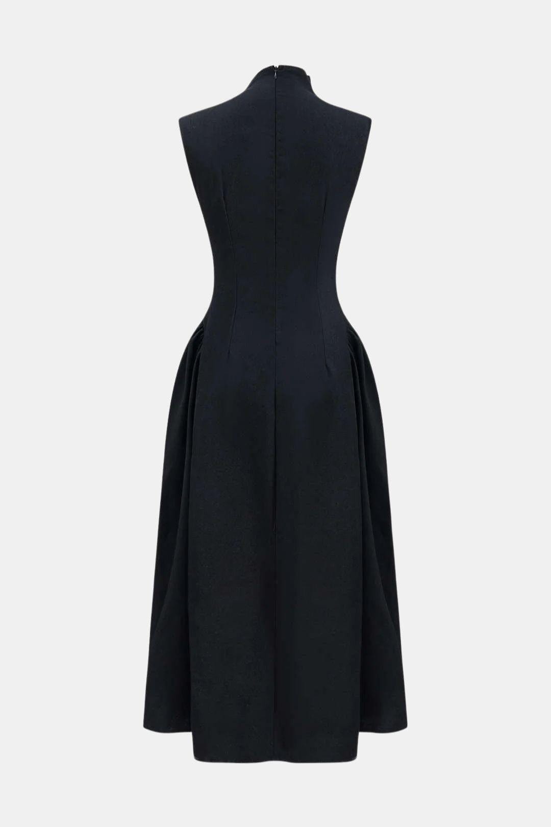 Alleah – Metallic Decor Zipper Sleeveless Maxi Dress
