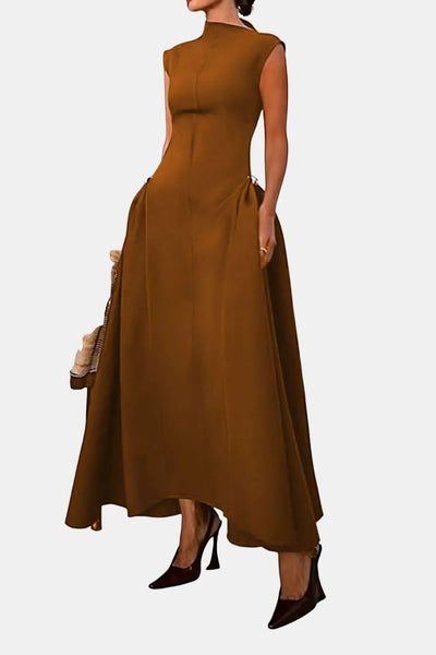 Alleah – Metallic Decor Zipper Sleeveless Maxi Dress