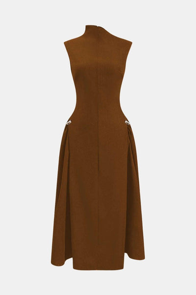 Alleah – Metallic Decor Zipper Sleeveless Maxi Dress