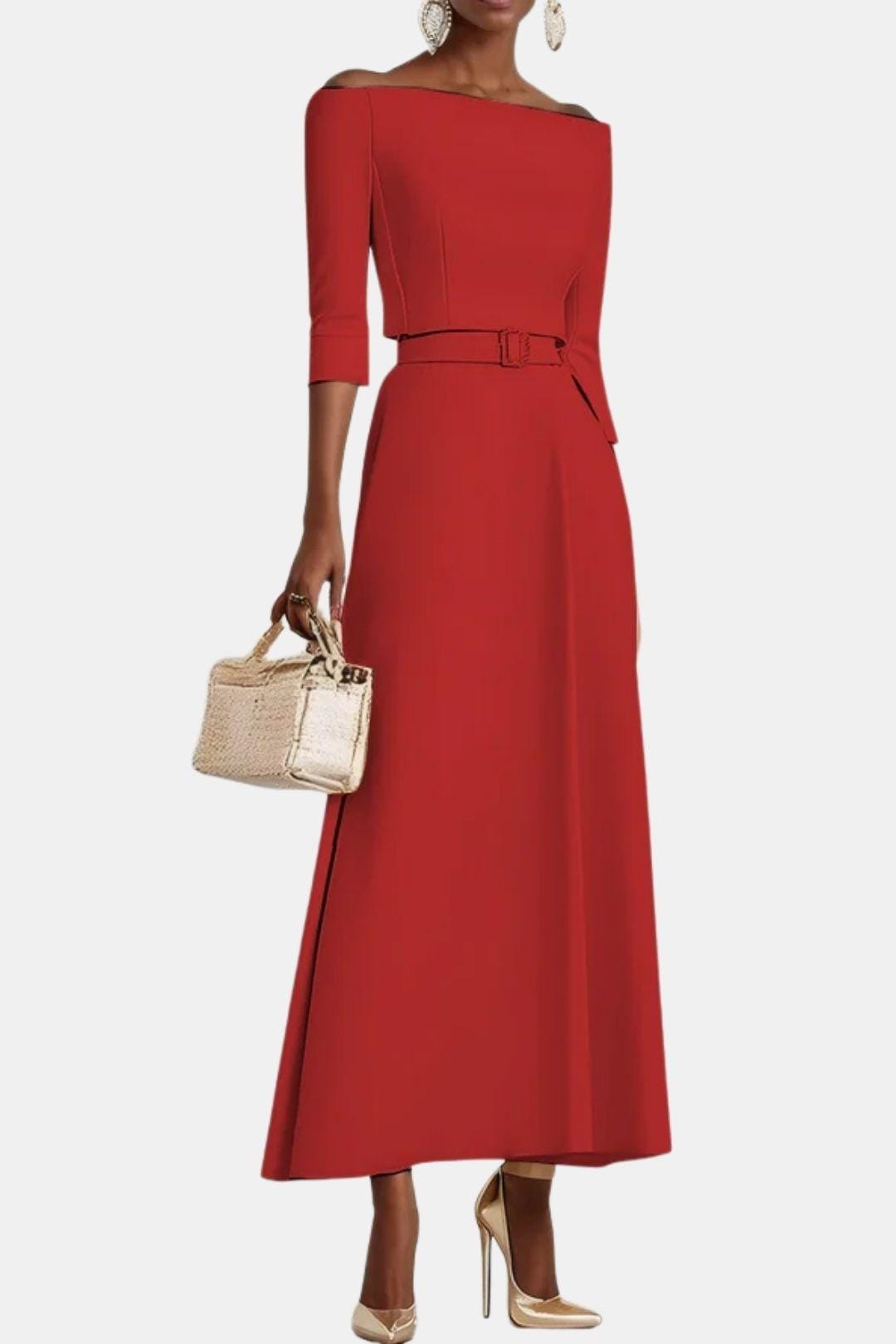 Amabel – Off-Shoulder Half Sleeve A-Line Maxi Dress