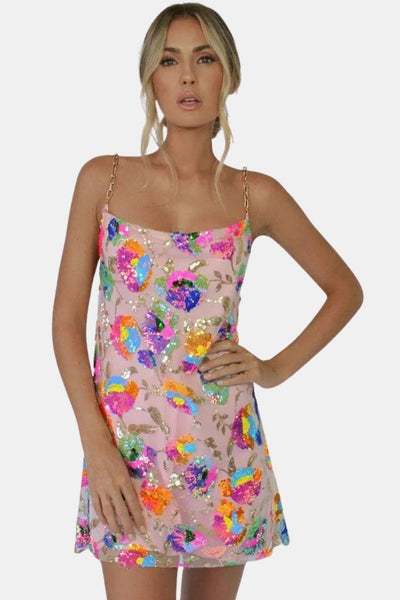 Amalia - Sequin Embroidered Backless Mini Dress