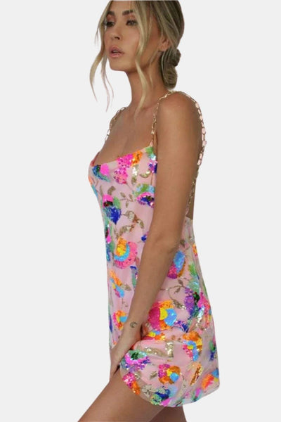 Amalia - Sequin Embroidered Backless Mini Dress