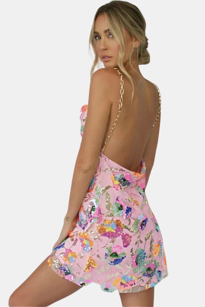 Amalia - Sequin Embroidered Backless Mini Dress