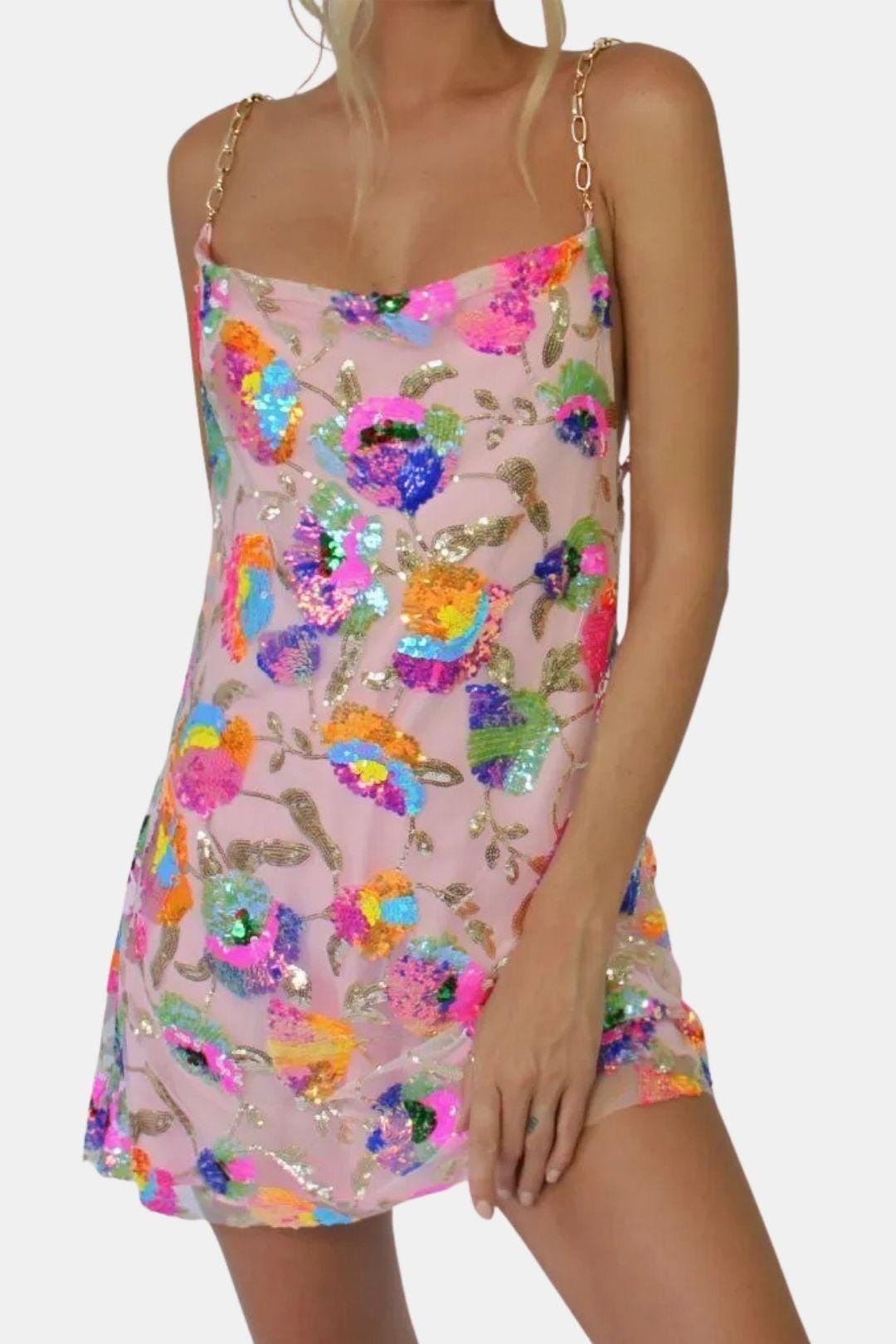 Amalia - Sequin Embroidered Backless Mini Dress