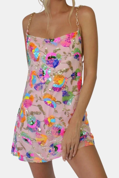 Amalia - Sequin Embroidered Backless Mini Dress