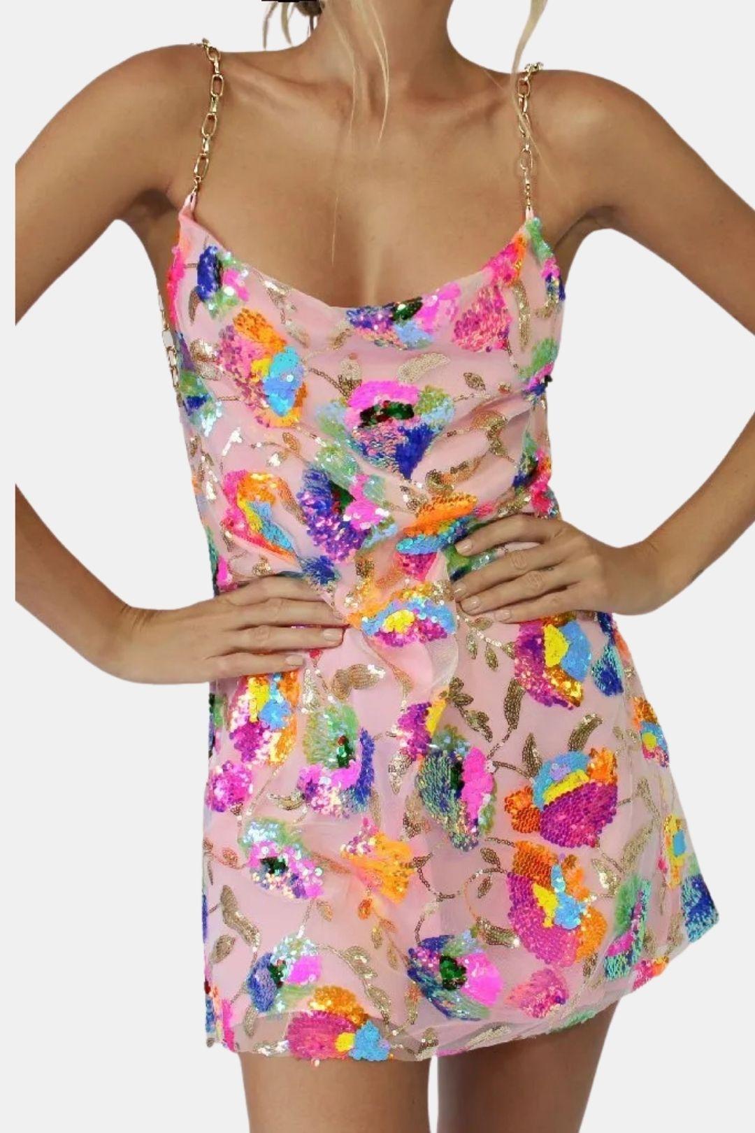 Amalia - Sequin Embroidered Backless Mini Dress