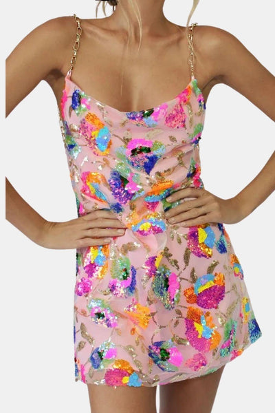 Amalia - Sequin Embroidered Backless Mini Dress