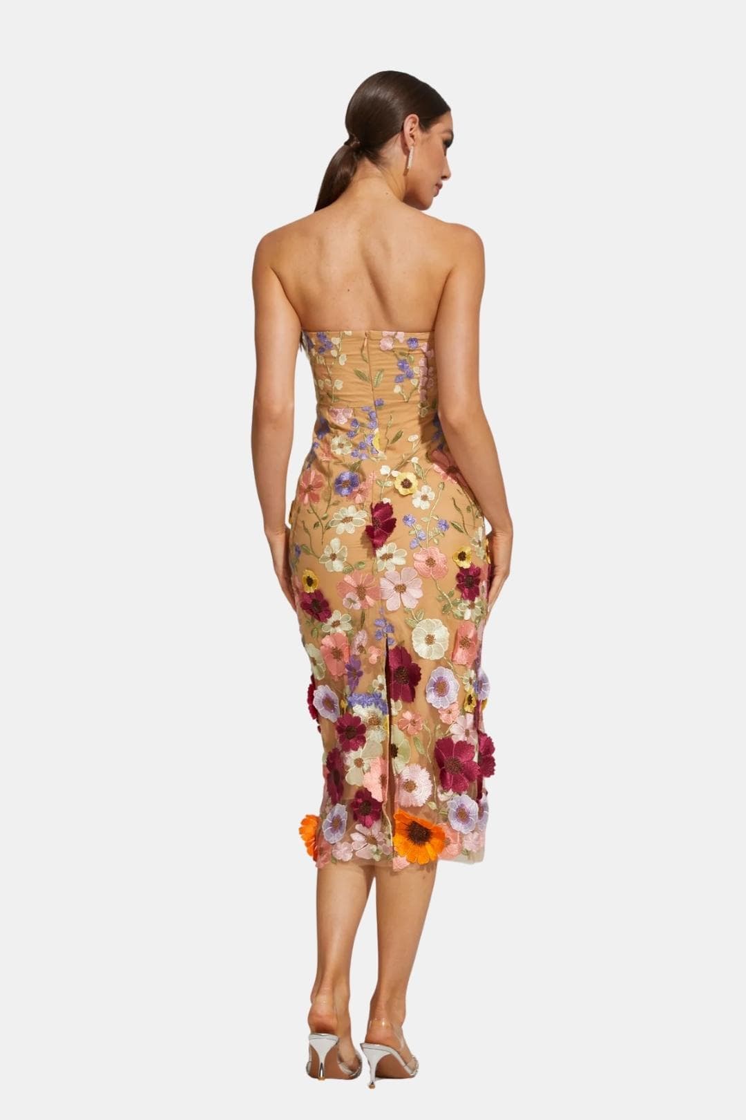 Amarisa – Embroidered Floral Strapless Midi Dress