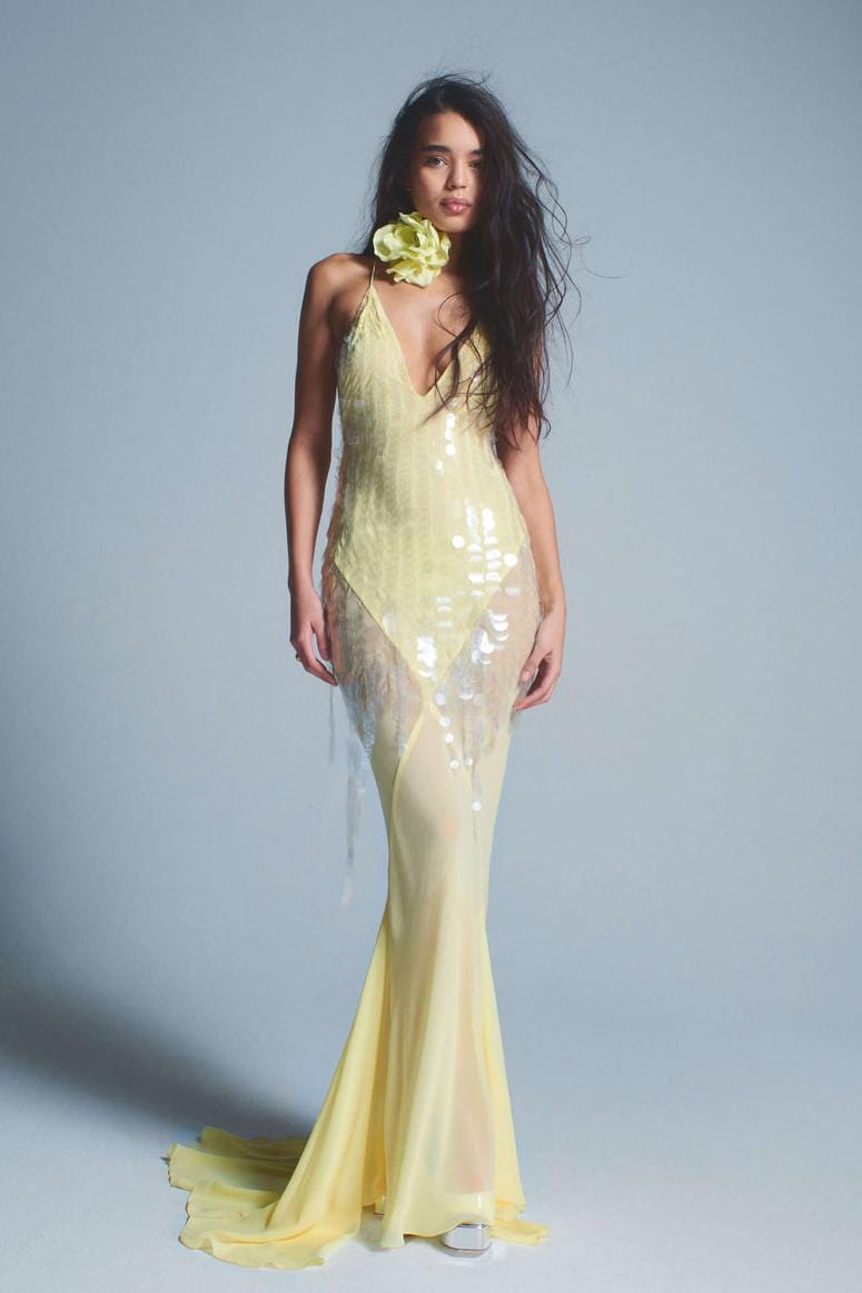 Ambitell – Floral Accent Maxi Dress in Yellow
