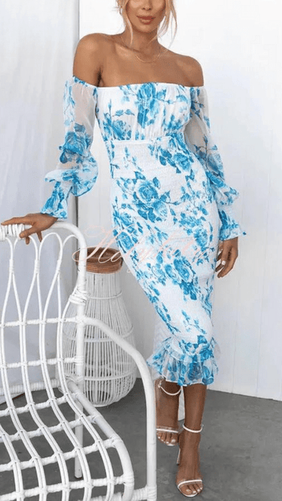 Antheia – Floral Print Off-Shoulder Midi Dress