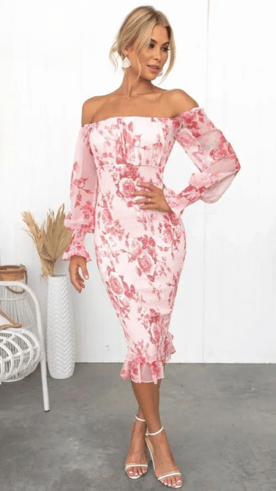 Antheia – Floral Print Off-Shoulder Midi Dress