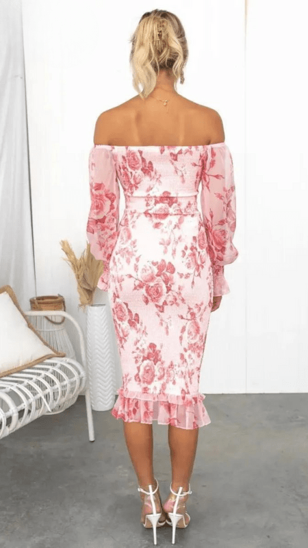 Antheia – Floral Print Off-Shoulder Midi Dress