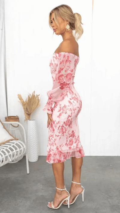 Antheia – Floral Print Off-Shoulder Midi Dress