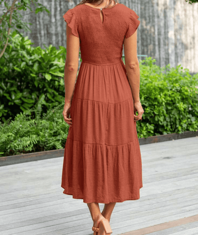 Aphira – Short Sleeve Gathered Midi Dress