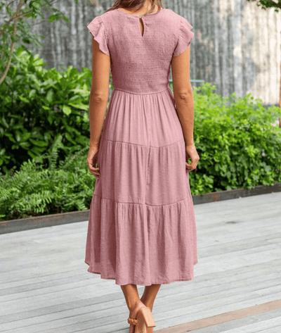 Aphira – Short Sleeve Gathered Midi Dress