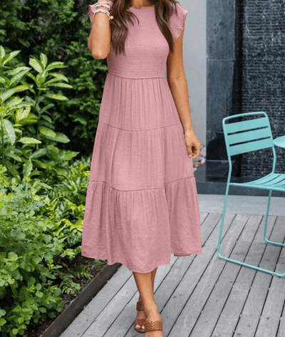 Aphira – Short Sleeve Gathered Midi Dress