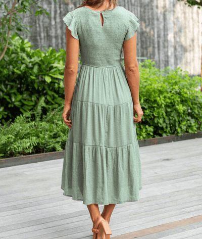 Aphira – Short Sleeve Gathered Midi Dress