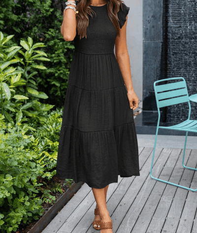 Aphira – Short Sleeve Gathered Midi Dress