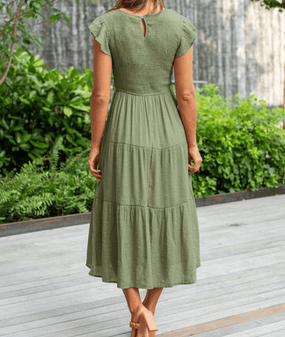 Aphira – Short Sleeve Gathered Midi Dress