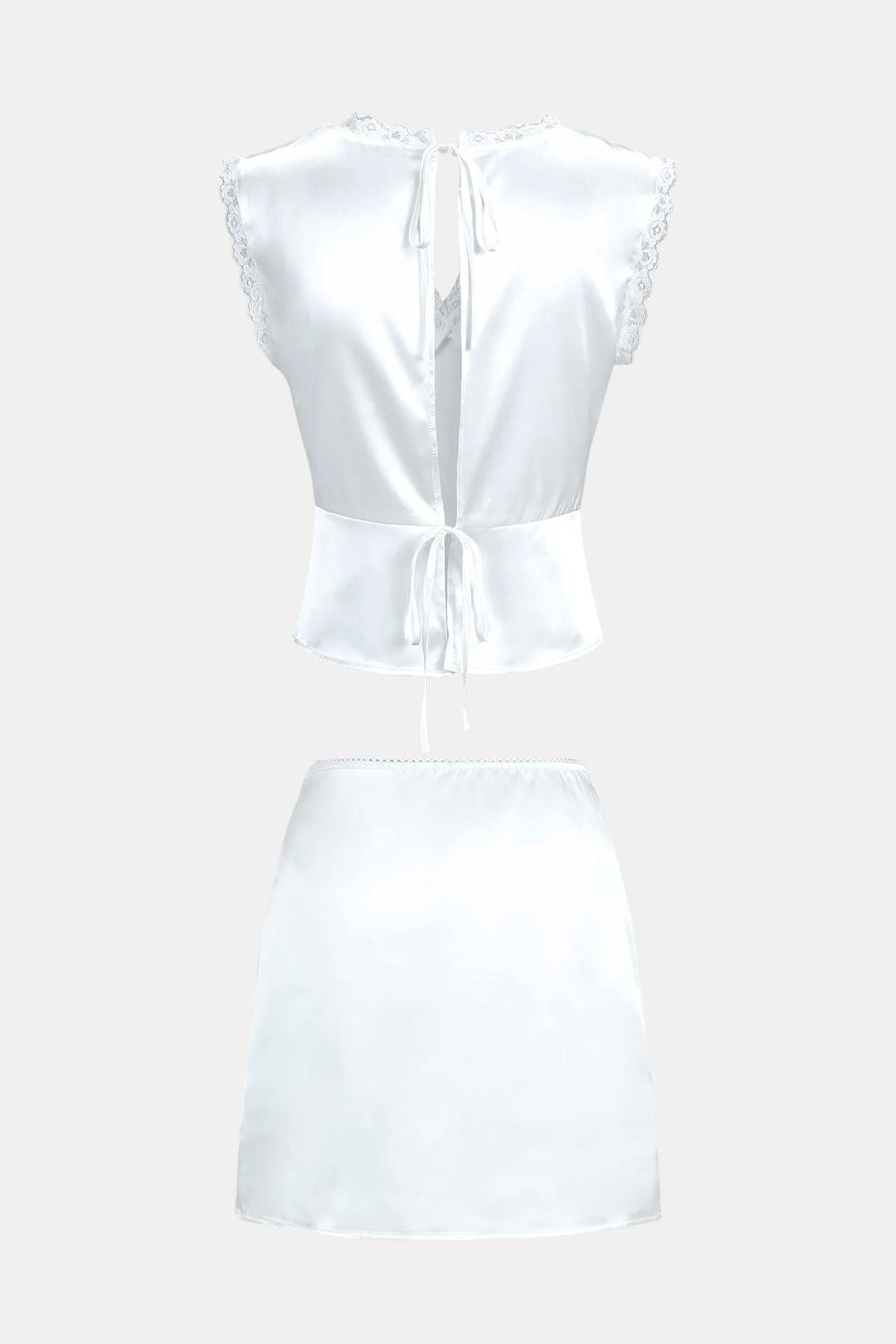 Arden – Lace Trim Satin Skirt Set