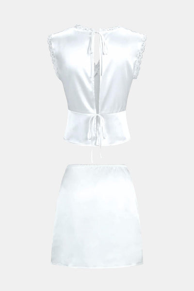 Arden – Lace Trim Satin Skirt Set