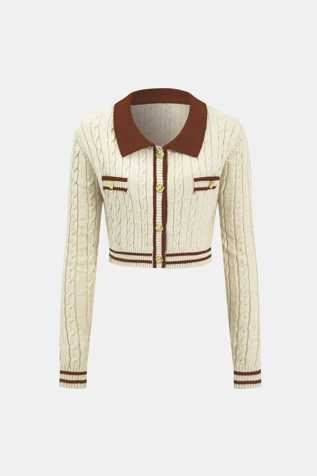 Arianna – Knit Color Block Button Long-Sleeve Top