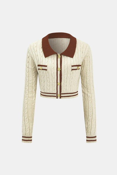 Arianna – Knit Color Block Button Long-Sleeve Top