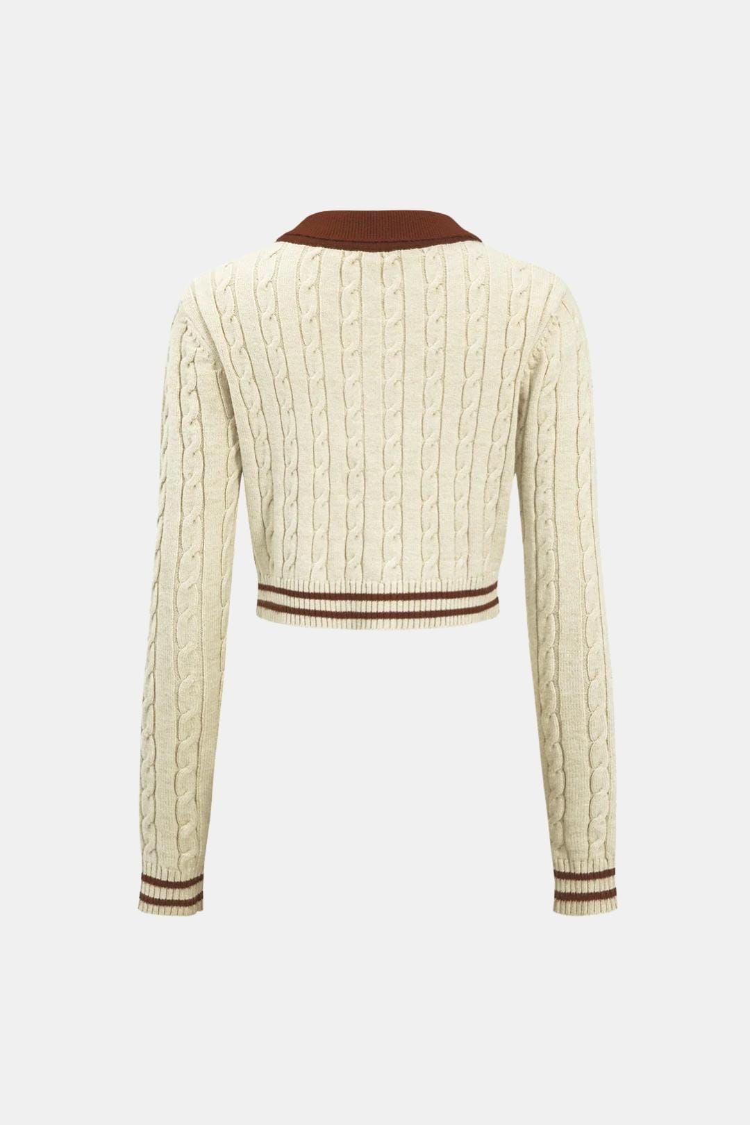 Arianna – Knit Color Block Button Long-Sleeve Top