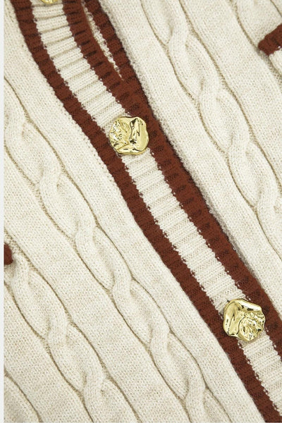 Arianna – Knit Color Block Button Long-Sleeve Top