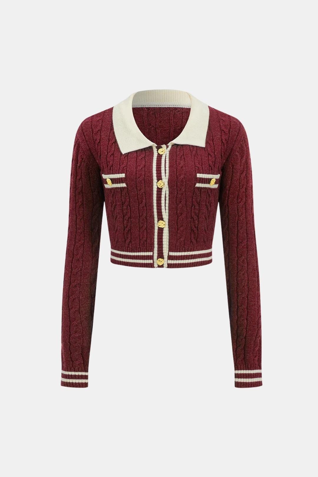 Arianna – Knit Color Block Button Long-Sleeve Top