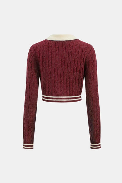 Arianna – Knit Color Block Button Long-Sleeve Top