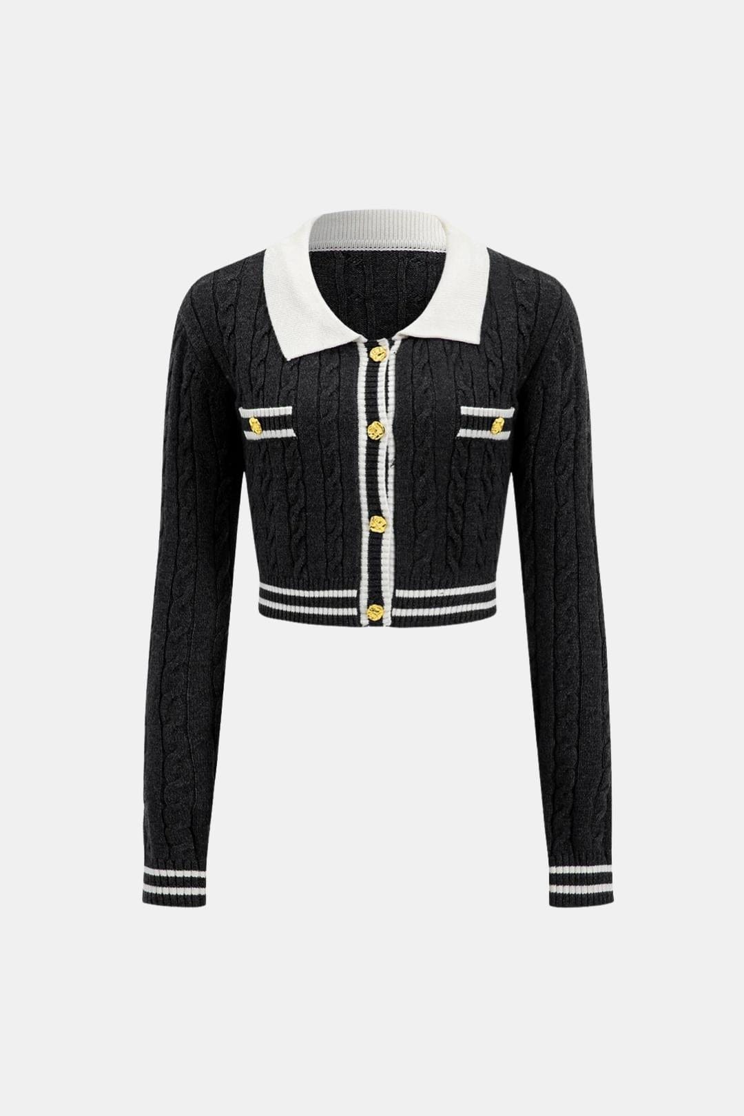 Arianna – Knit Color Block Button Long-Sleeve Top