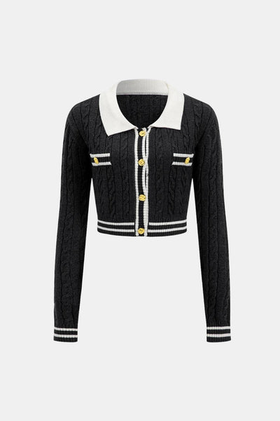 Arianna – Knit Color Block Button Long-Sleeve Top