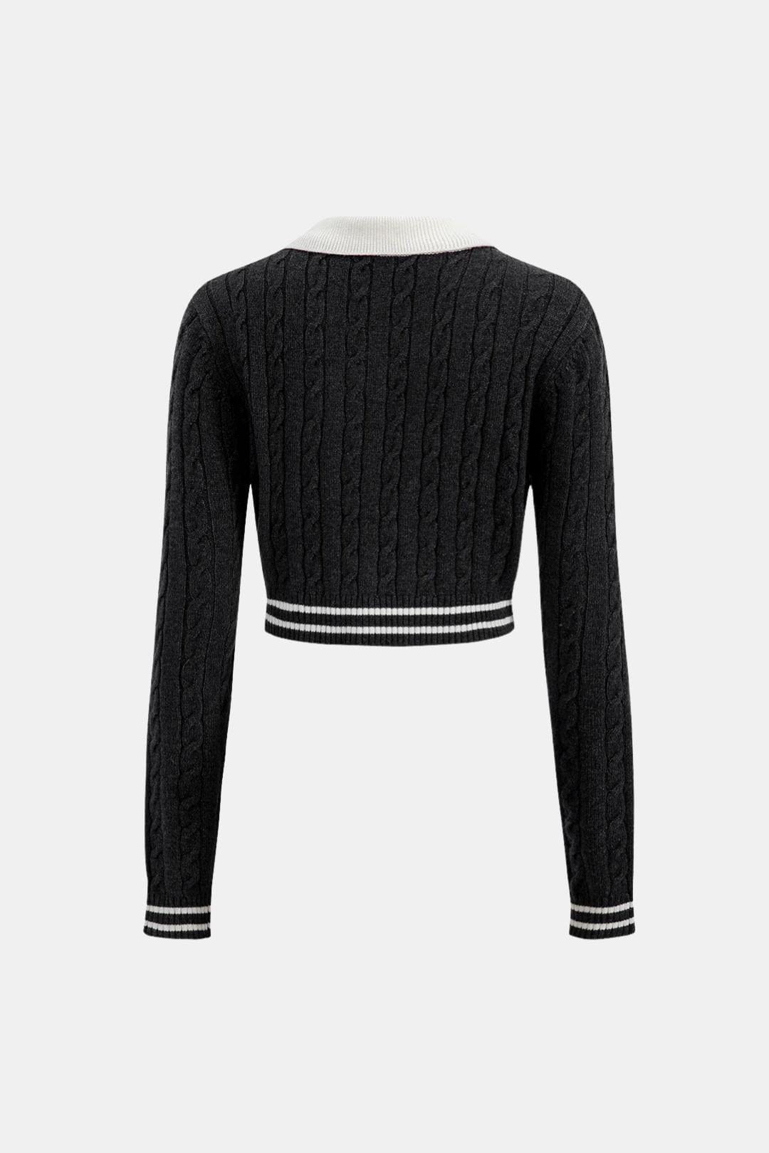 Arianna – Knit Color Block Button Long-Sleeve Top