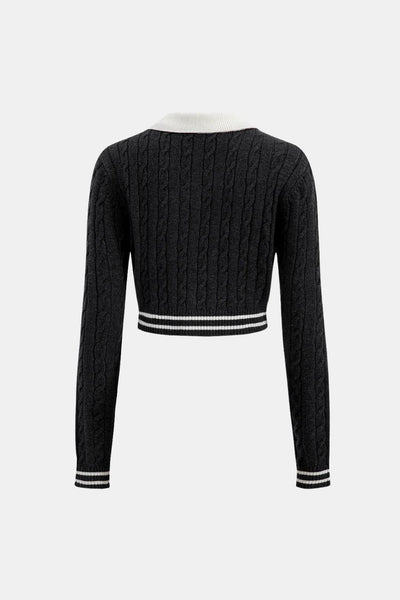 Arianna – Knit Color Block Button Long-Sleeve Top