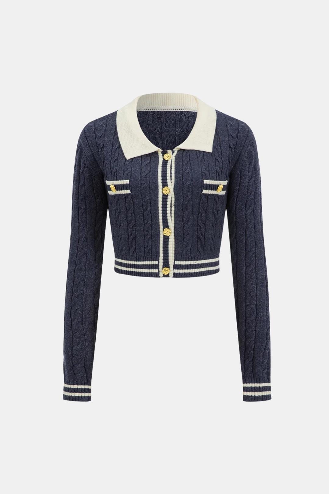 Arianna – Knit Color Block Button Long-Sleeve Top