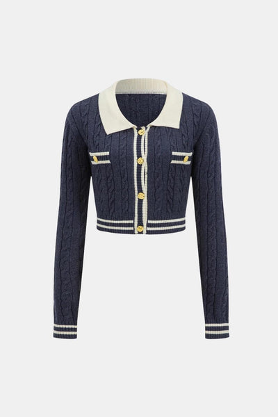 Arianna – Knit Color Block Button Long-Sleeve Top