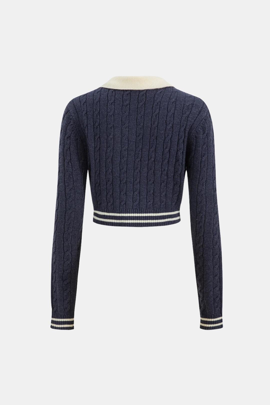 Arianna – Knit Color Block Button Long-Sleeve Top