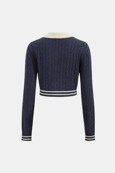 Arianna – Knit Color Block Button Long-Sleeve Top