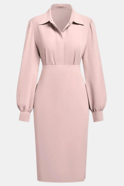 Artemisia – Light Grey Ruched Shirt Collar Two-Piece Skirt Set